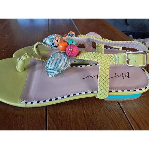 Betsey Johnson Womens 8M Green Multi Sea Shell Flat Slingback Sandals - Picture 2 of 4